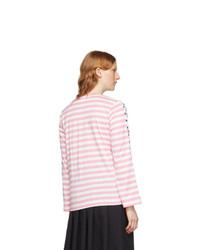 Comme Des Garçons Girl Pink And White Disney Edition Stripe Polka Dot T Shirt