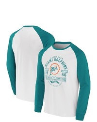 NFL X DARIUS RUCKE R Collection By Fanatics Whiteaqua Miami Dolphins Vintage Raglan Long Sleeve T Shirt