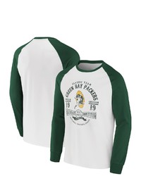 NFL X DARIUS RUCKE R Collection By Fanatics Whitegreen Green Bay Packers Vintage Raglan Long Sleeve T Shirt
