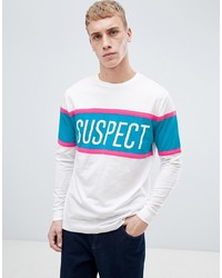 ASOS DESIGN Relaxed Long Sleeve T Shirt With Colour Block And Suspect Text Print