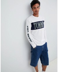 Tommy Jeans Retro Chest Sleeve Logo Long Sleeve Top In White