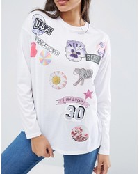 Asos T Shirt With Mix And Match Badge Print And Long Sleeves