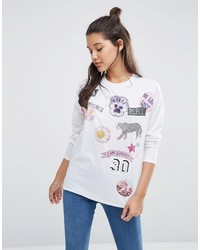 Asos T Shirt With Mix And Match Badge Print And Long Sleeves
