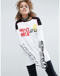 Asos T Shirt With Track Race Print And Super Long Sleeves
