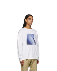 Fumito Ganryu White And Blue Graphic Long Sleeve T Shirt