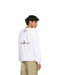 Random Identities White And Purple Knit Bra Long Sleeve T Shirt
