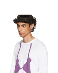 Random Identities White And Purple Knit Bra Long Sleeve T Shirt