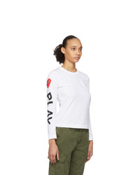 Comme Des Garcons Play White And Red Logo Hearts Long Sleeve T Shirt