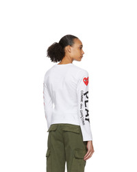 Comme Des Garcons Play White And Red Logo Hearts Long Sleeve T Shirt