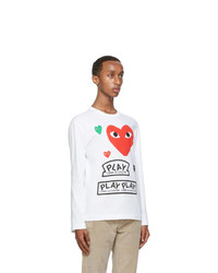 Comme Des Garcons Play White And Red Multi Logo Long Sleeve T Shirt