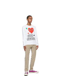 Comme Des Garcons Play White And Red Multi Logo Long Sleeve T Shirt