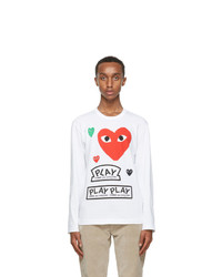 Comme Des Garcons Play White And Red Multi Logo Long Sleeve T Shirt