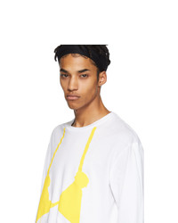 Random Identities White And Yellow Knit Bra Long Sleeve T Shirt