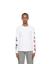 Comme Des Garcons Play White Big Logo Hearts Long Sleeve T Shirt