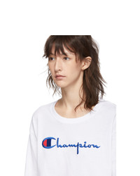 Champion Reverse Weave White Big Script Logo T Shirt