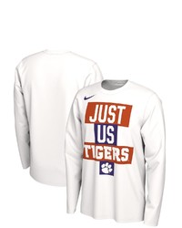Nike White Clemson Tigers 2021 Postseason Basketball Just Us Bench Legend Long Sleeve T Shirt