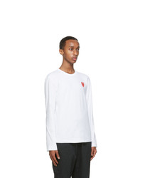 Comme Des Garcons Play White Double Heart Long Sleeve T Shirt