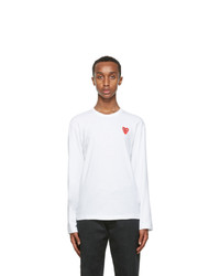 Comme Des Garcons Play White Double Heart Long Sleeve T Shirt