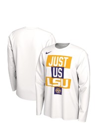 Nike White Lsu Tigers 2021 Postseason Basketball Just Us Bench Legend Long Sleeve T Shirt