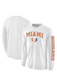 FANATICS White Miami Hurricanes Distressed Arch Over Logo Long Sleeve Hit T Shirt