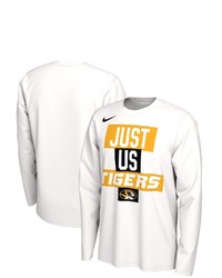 Nike White Missouri Tigers 2021 Postseason Basketball Just Us Bench Legend Long Sleeve T Shirt