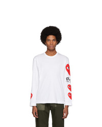 Comme Des Garcons Play White Multi Heart Long Sleeve T Shirt