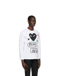 Comme Des Garcons Play White Multi Logo And Heart Patch Long Sleeve T Shirt