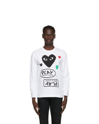 Comme Des Garcons Play White Multi Logo And Heart Patch Long Sleeve T Shirt
