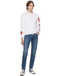 Comme Des Garcons Play White Red Multi Heart Long Sleeve T Shirt