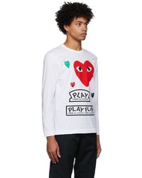 Comme Des Garcons Play White Red Multi Logo Long Sleeve T Shirt