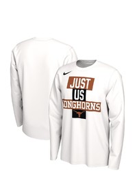 Nike White Texas Longhorns 2021 Postseason Basketball Just Us Bench Legend Long Sleeve T Shirt