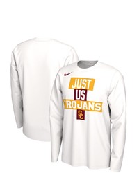 Nike White Usc Trojans 2021 Postseason Basketball Just Us Bench Legend Long Sleeve T Shirt