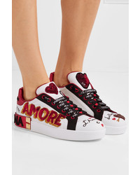 Dolce & Gabbana Embellished Printed Leather Sneakers