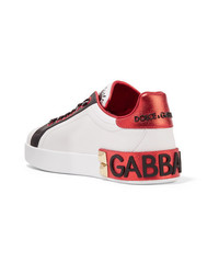 Dolce & Gabbana Embellished Printed Leather Sneakers