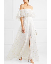 Temperley London Off The Shoulder Metallic Fil Coup Organza Gown
