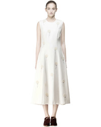 Anouki White Wool Midi Dress With Dandelions