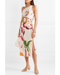 Cult Gaia Louise One Shoulder Cutout Floral Print Linen Midi Dress
