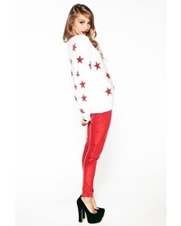 Wildfox Couture Red Sparkle Starshine Baggy Beach Jumper In Clean White