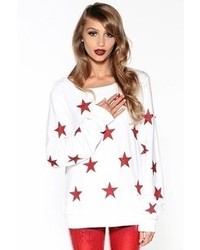Wildfox Couture Red Sparkle Starshine Baggy Beach Jumper In Clean White