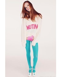 Wildfox Couture School Girl Mutiny V Neck Sweater In Clean White