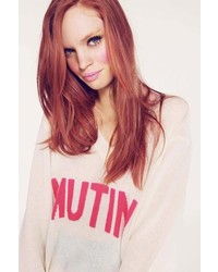 Wildfox Couture School Girl Mutiny V Neck Sweater In Clean White
