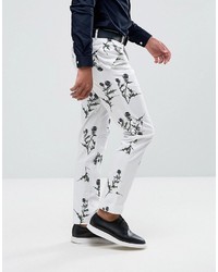 Asos Skinny Smart Pant With Floral Print In White