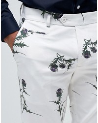 Asos Skinny Smart Pant With Floral Print In White