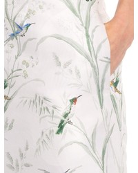 Rochas Hummingbird Print Silk Faille Pencil Skirt