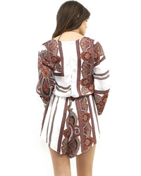 Reverse Day In The Sun Playsuit In Whitebrown Print