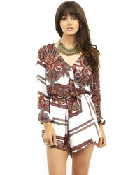 Reverse Day In The Sun Playsuit In Whitebrown Print