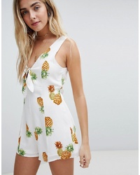 Honey Punch Playsuit With Tie Front In Pineapple Print