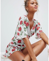 Daisy Street Wrap Front Playsuit With Kimono Sleeves