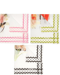 Massimo Alba Set Of Three Floral Print Cotton Pocket Squares