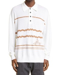 Canali Cafra Cat Embroidered Jacquard Wool Polo Shirt